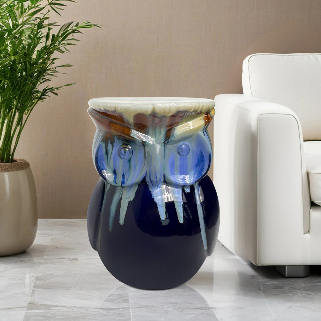 Unique Home Furnishing Artistic Owl-Inspired Ceramic Stool