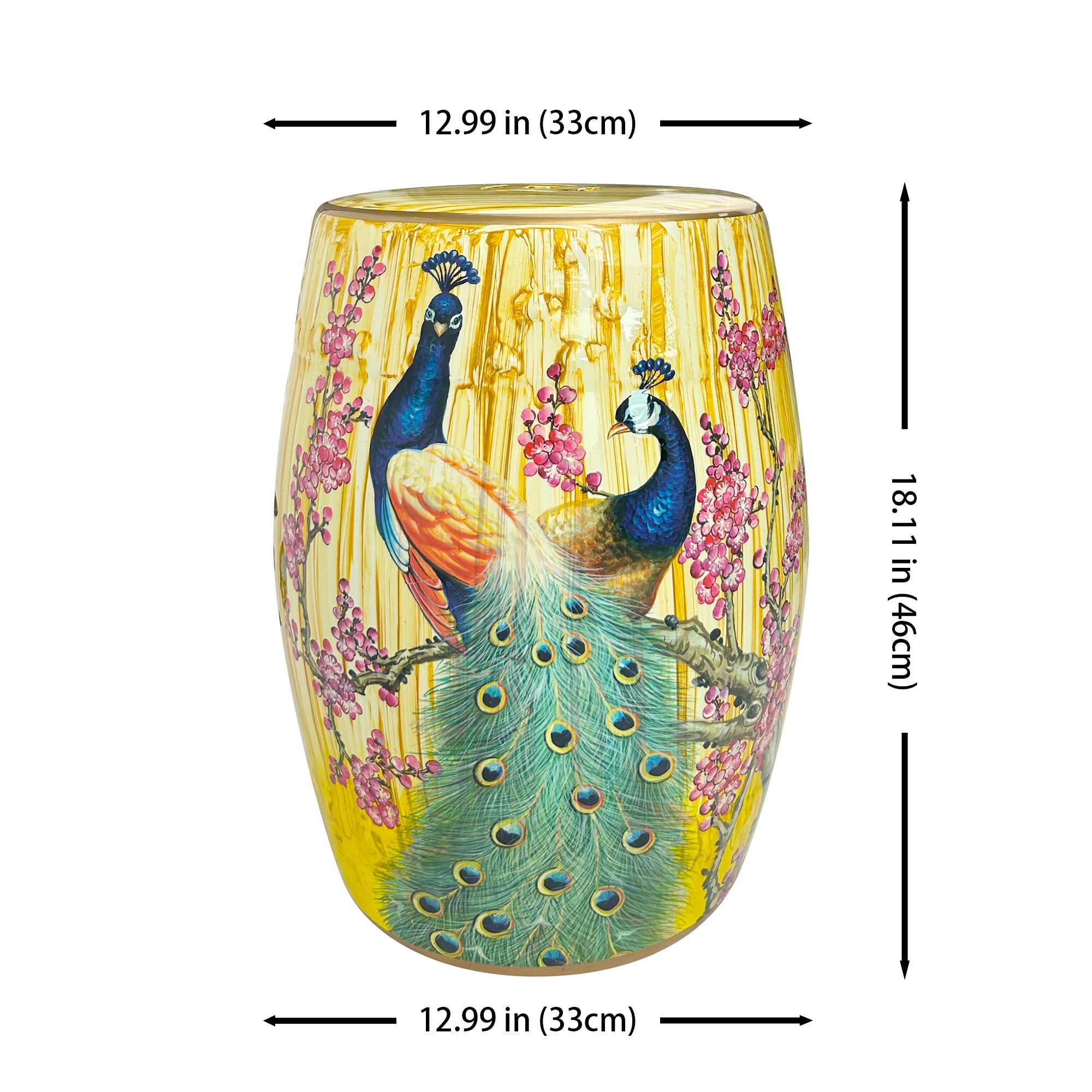 Golden Peacock Ceramic Drum Stool