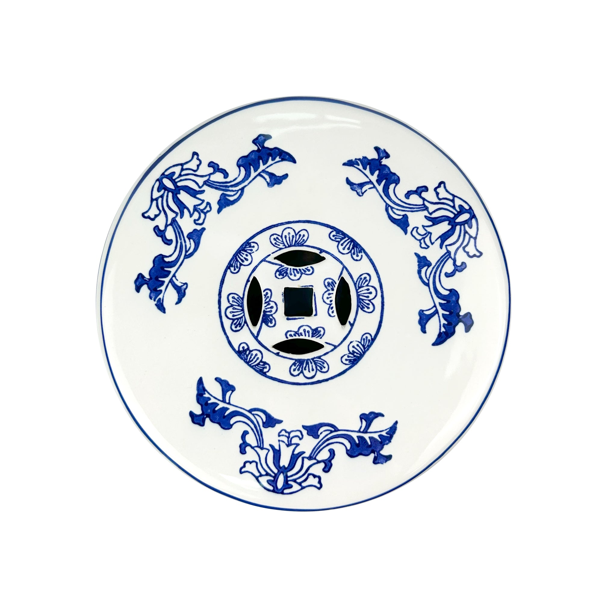 Blue - and - White Porcelain Drum Stool with Interlocking Branch Pattern