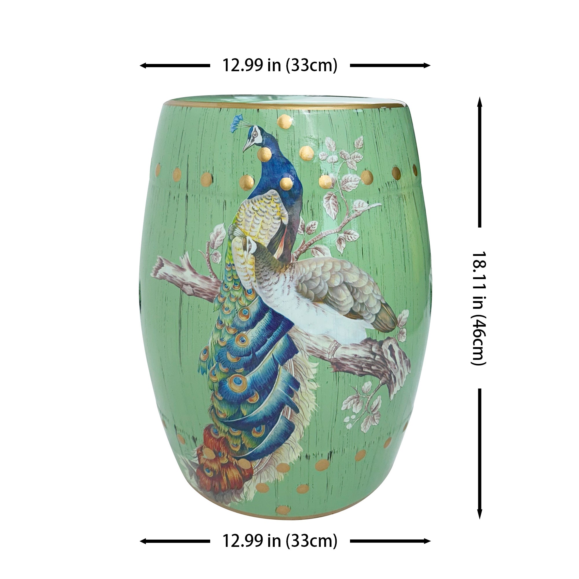 Emerald Peacock Ceramic Drum Stool