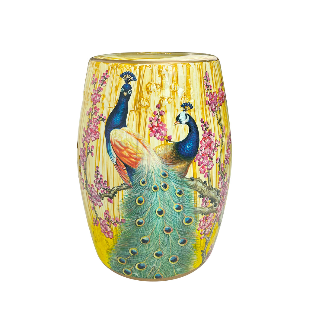 Golden Peacock Ceramic Drum Stool