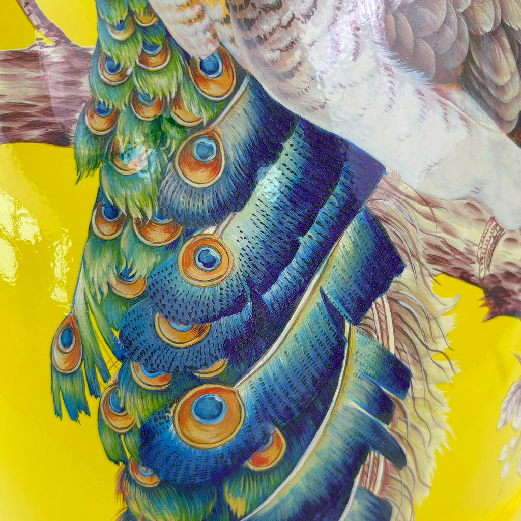 Peacock - Themed Yellow Ceramic Drum Stool