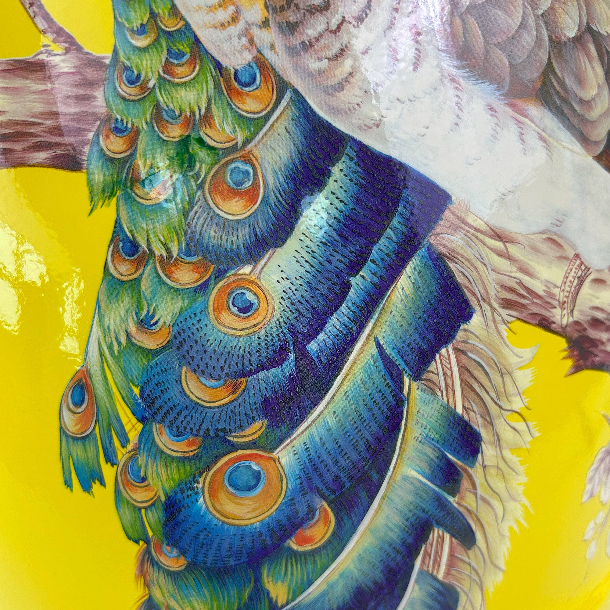 Peacock - Themed Yellow Ceramic Drum Stool