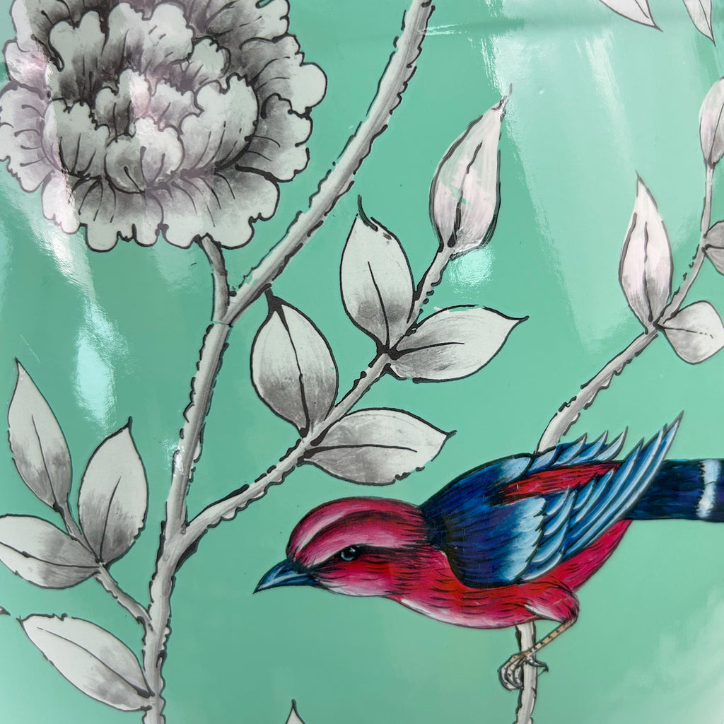 Turquoise Floral - Bird Ceramic Drum Stool