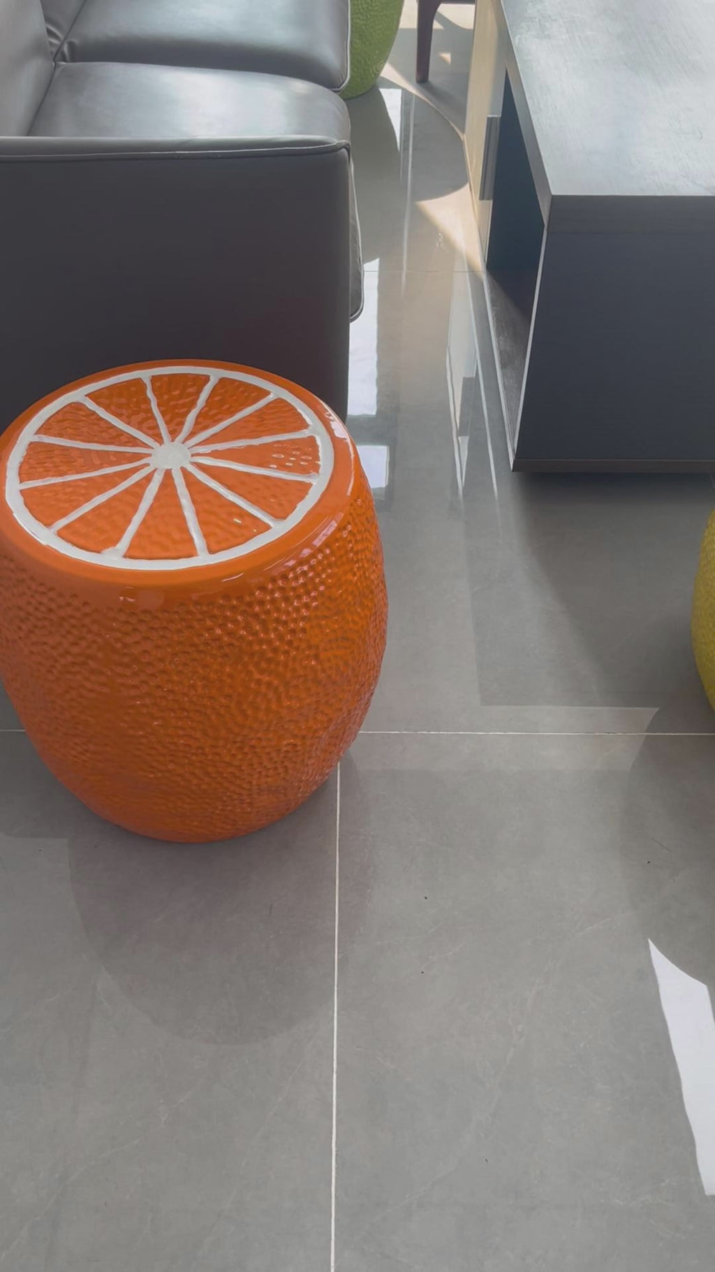 Ceramic garden stool with modern design orange outdoor furniture