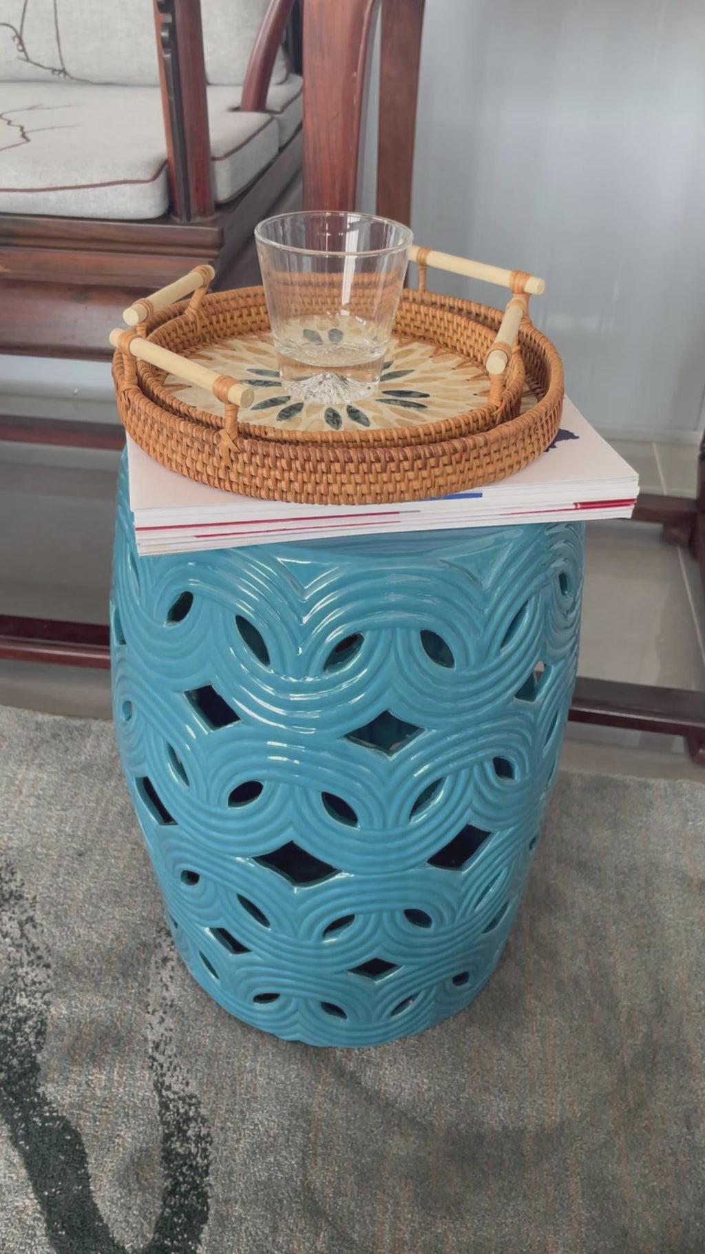 Ceramic garden stool outdoor furniture geometric design modern fashion